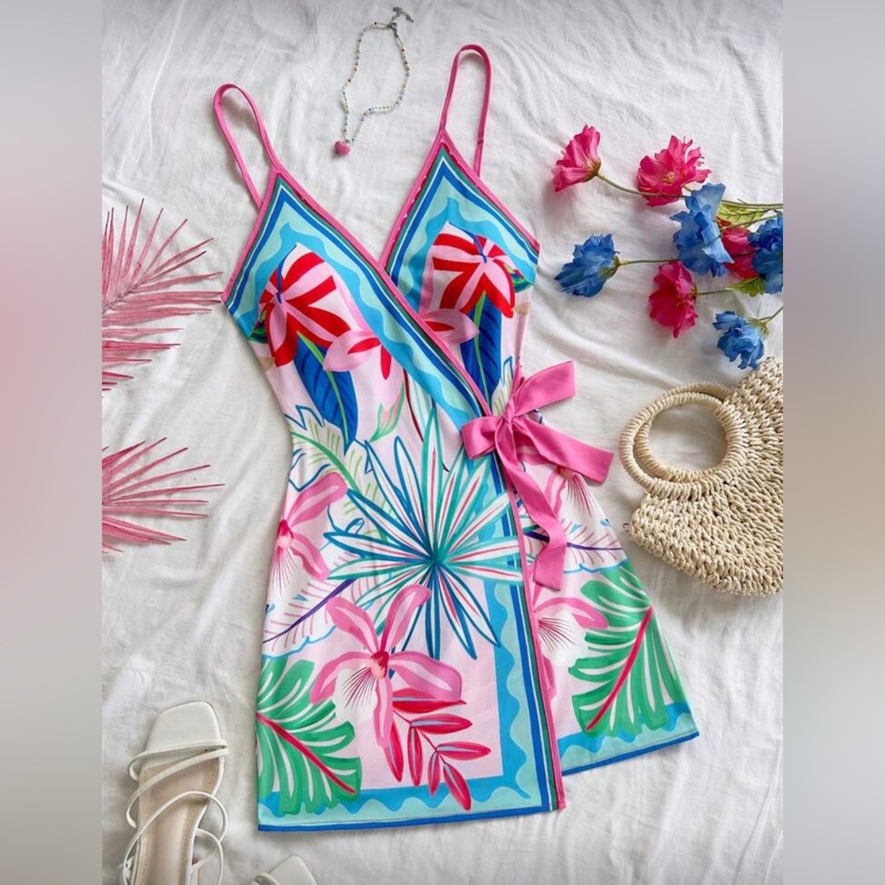 NEW Tropical Print Wrap Dress